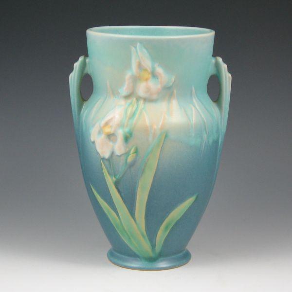 Appraisal: Roseville Iris vase in blue Marked Roseville - Mint tall