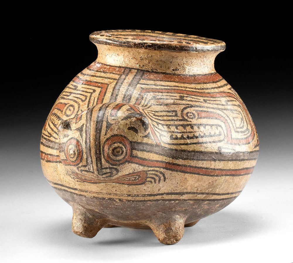 Appraisal: Cocle Macaracas Polychrome Feline Vessel First Time At Auction Pre-Columbian