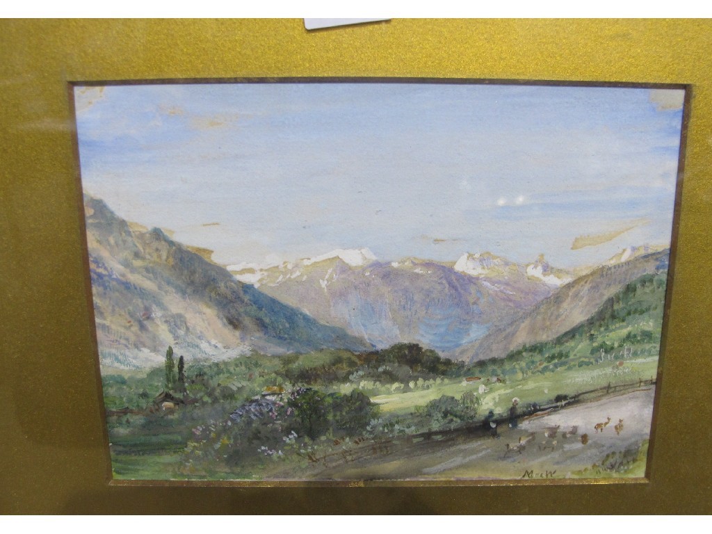 Appraisal: Watercolour Alpine landscape signed MacW lower right