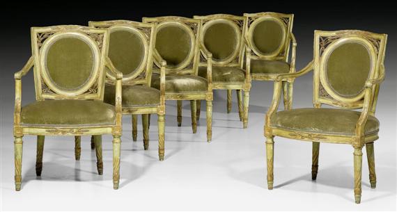 Appraisal: SET OF PAINTED FAUTEUILS A LA REINE Louis XVI northern