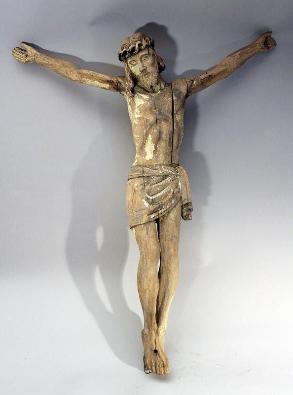 Appraisal: Wood carved Corpus Christ Wood carved Corpus Christ with folded