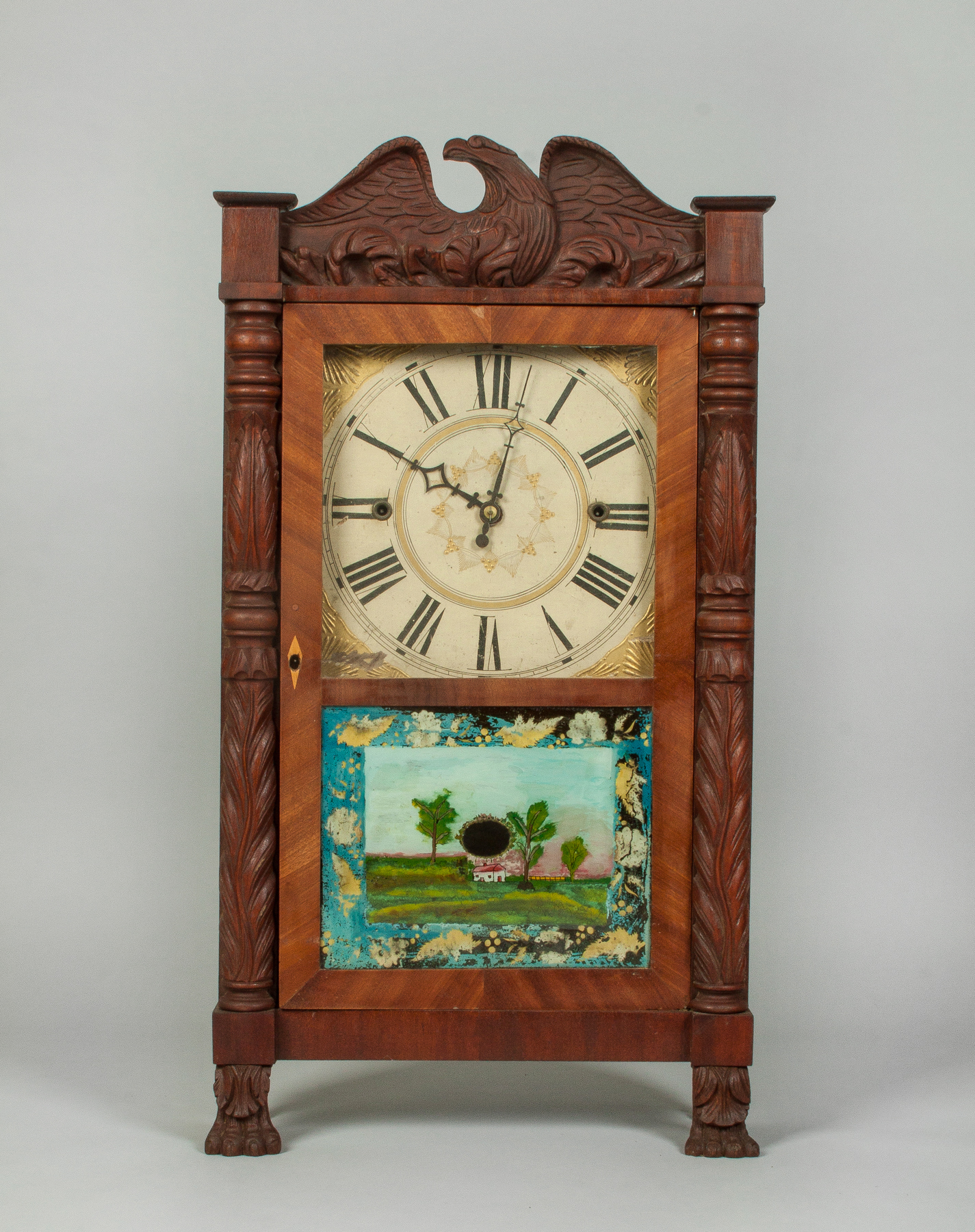 Appraisal: Erastus Hodges Shelf Clock Mahogany case with carved eagle crest