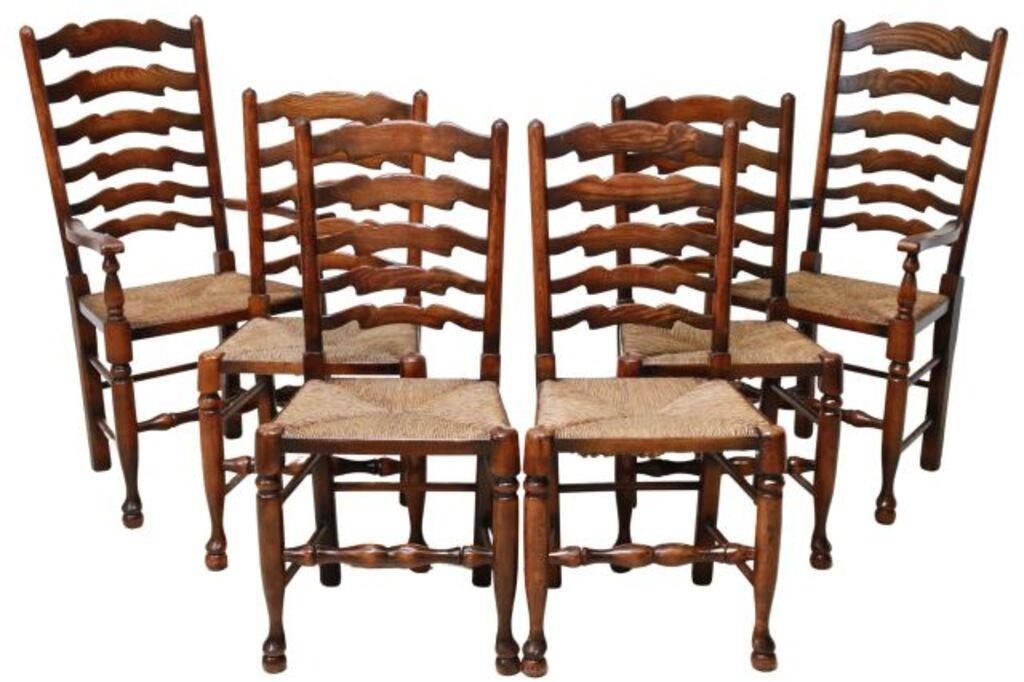 Appraisal: lot of English oak dining chairs Lancashire th c shaped