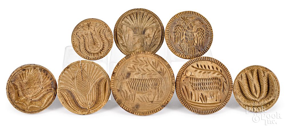 Appraisal: Eight carved butterprints Eight carved butterprints th c to include