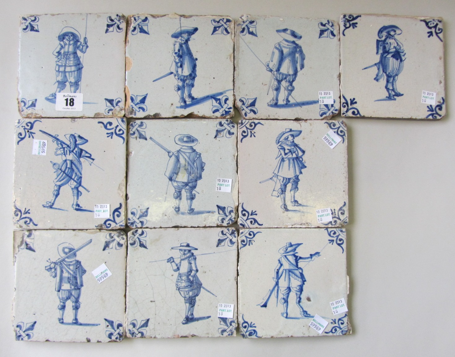 Appraisal: A group of ten Dutch Delft tiles th century each