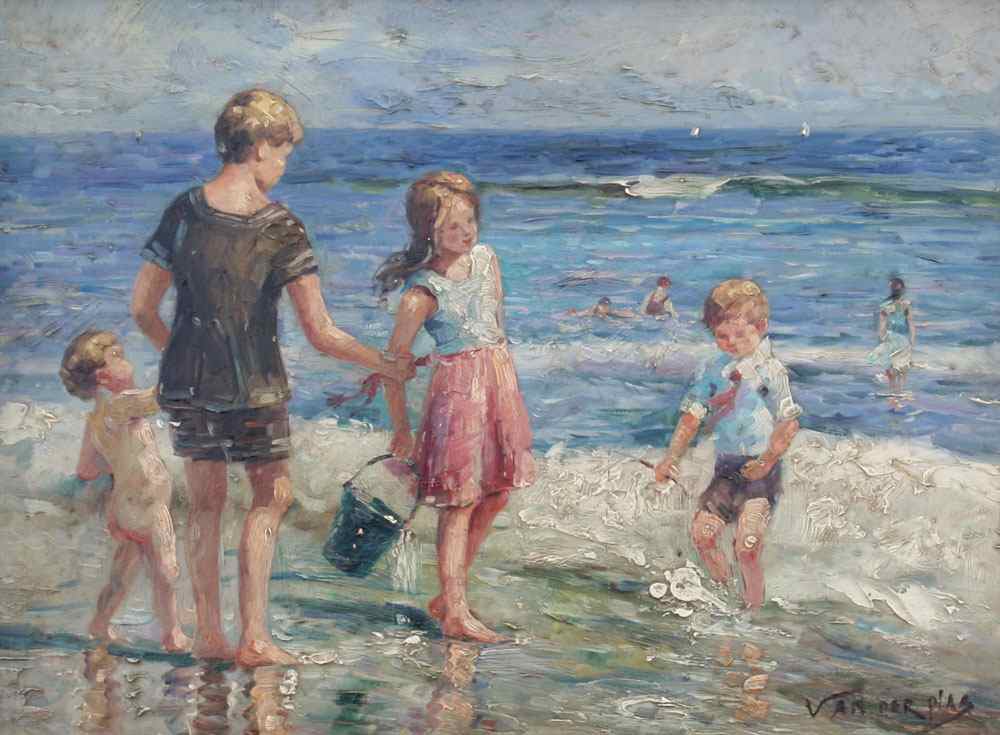 Appraisal: VAN DER PLAS Niek Dutch - Beach Scene with Children