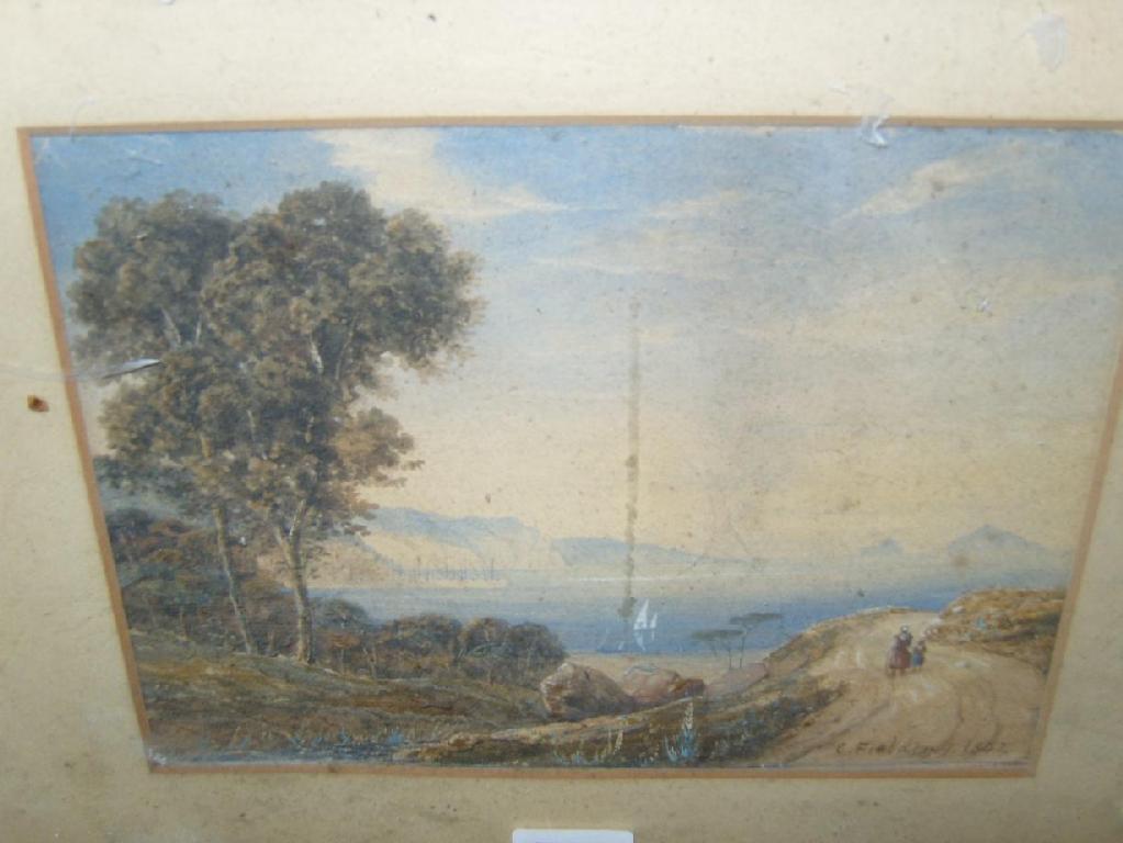 Appraisal: A th century watercolour of a coastal landscape with figures