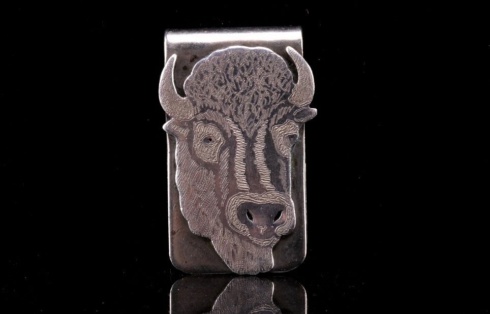 Appraisal: Zuni Dale Edaakie Sterling Silver Buffalo Clip Featured in this