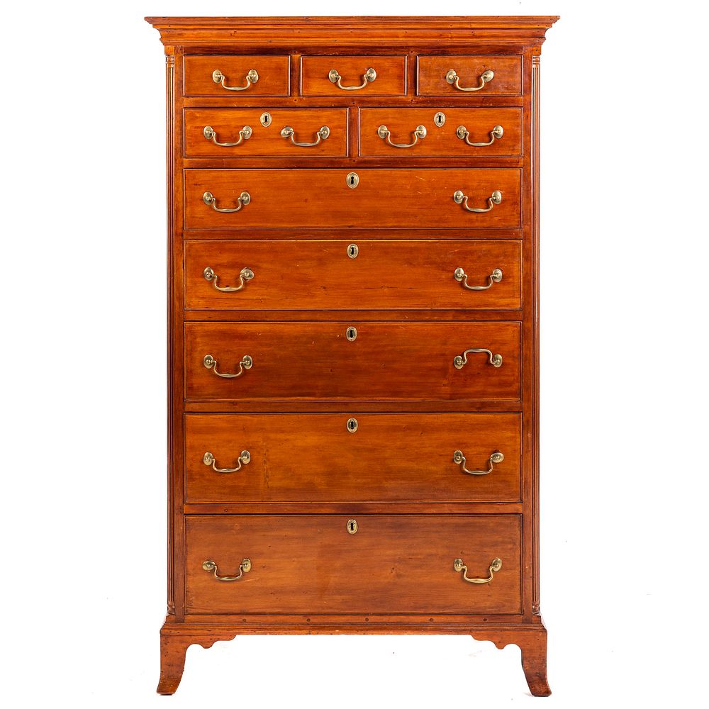 Appraisal: American Chippendale Walnut Tall Chest Pennsylvania circa with half reeded