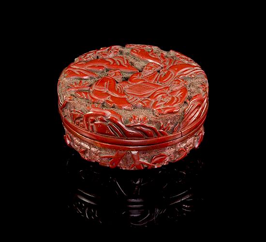 Appraisal: A Cinnabar Lacquer Box and Cover Diameter inches A Cinnabar