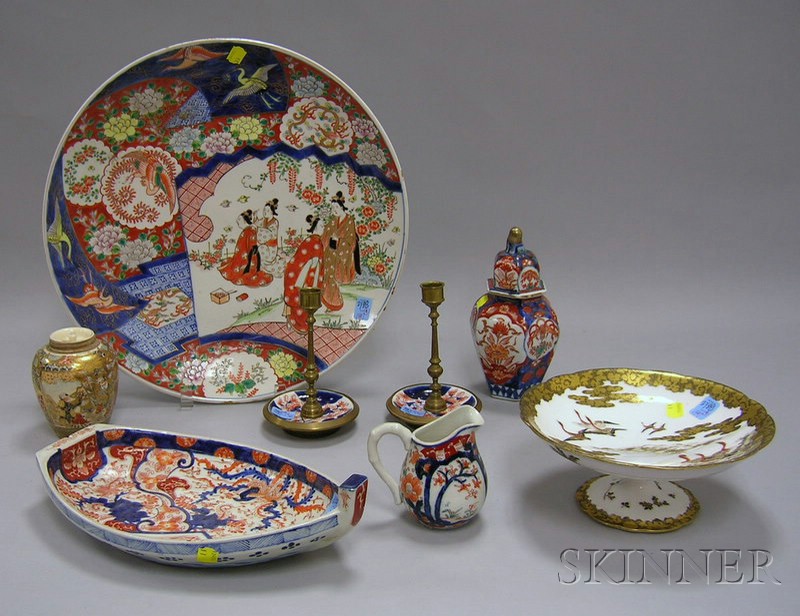 Appraisal: Eight Pieces of Imari and Satsuma Porcelain Imari charger jar