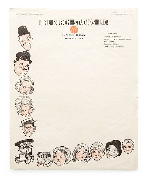 Appraisal: A single sheet of letterhead from the Hal Roach Studios