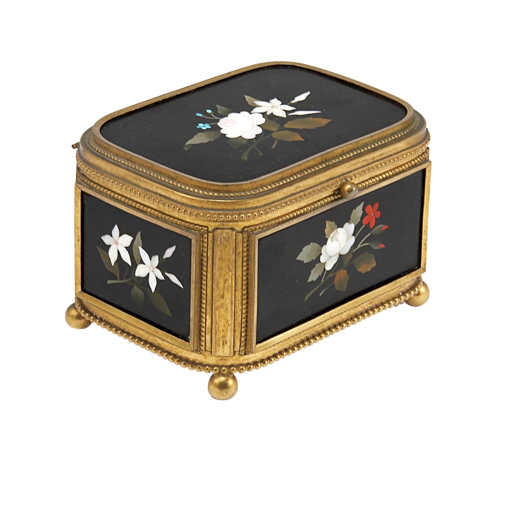 Appraisal: Guttin Gilt-Bronze and Pietra Dura Mounted Jewelry Box Of rectangular