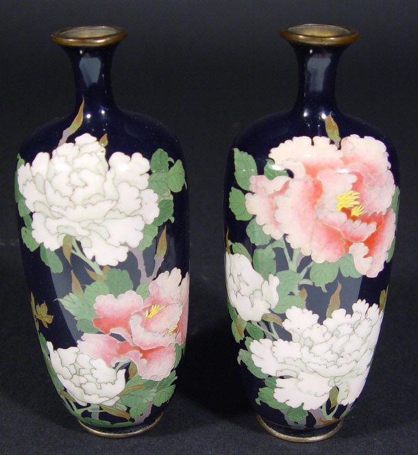 Appraisal: Pair of Oriental cloisonne vases finely enamelled with flowers onto