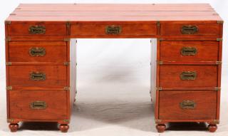 Appraisal: CAMPAIGN STYLE MAHOGANY DESK H W A two pedestal base