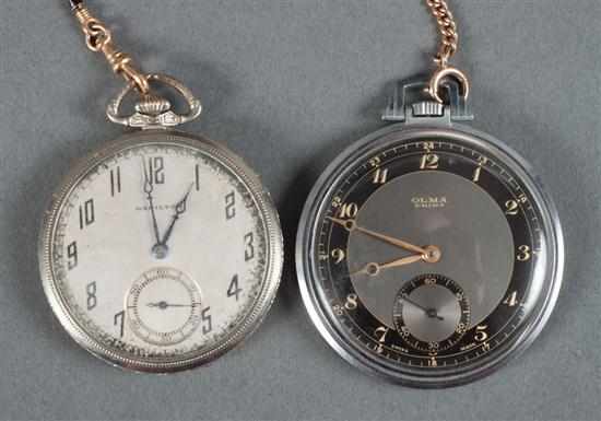 Appraisal: Two pocket watches Hamilton K white gold-filled and niello enamel