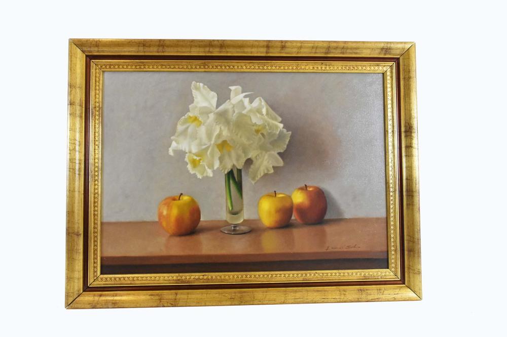 Appraisal: DONALD SILVER AMERICAN TH CENTURY Still Life Daffodils and Apples