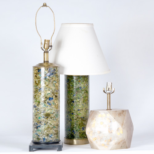 Appraisal: FRIDA KOBLICK Three resin table lamps one pair of crushed