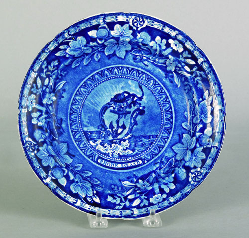 Appraisal: Historical blue Staffordshire Arms of Rhode Island plate th c