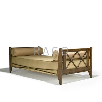 Appraisal: JACQUES ADNET Day bed France s Limed oak brass leather