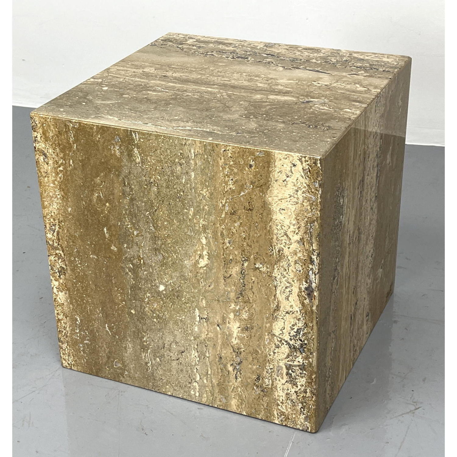 Appraisal: Travertine Marble Cube Side Table Display Pedestal Dimensions H inches