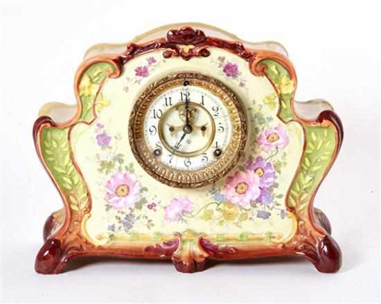 Appraisal: Royal Bonn porcelain 'La Rita' mantel clock by Ansonia late