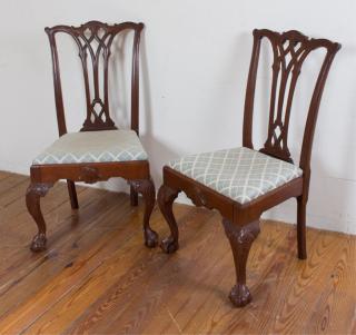 Appraisal: Carved Mahogany Side Chairs Pair Pair of carved mahogany pierced