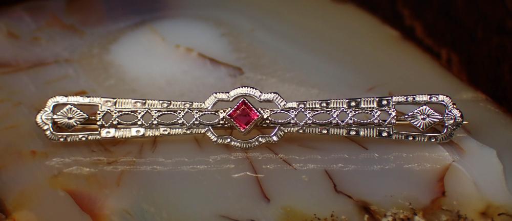 Appraisal: RUBELLITE TOURMALINE AND TWO-TONE GOLD BAR PIN The k white