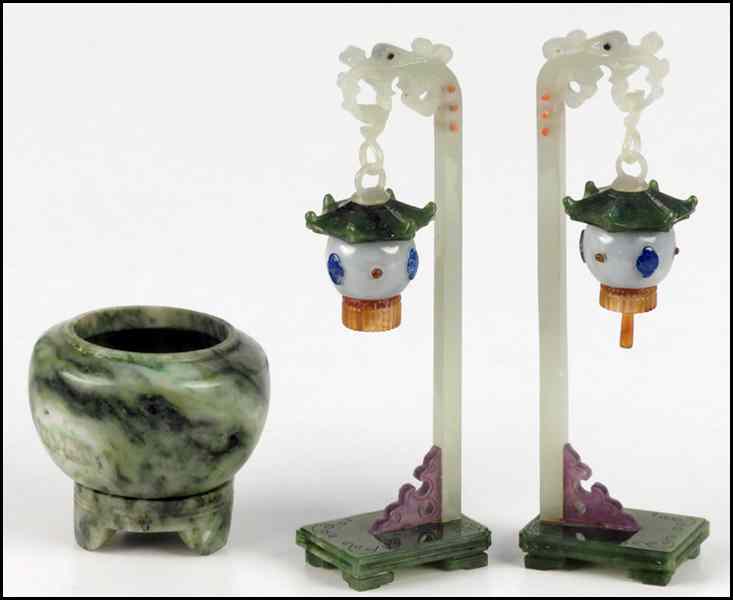 Appraisal: PAIR OF CHINESE JADE AND STONE LANTERNS Together with a