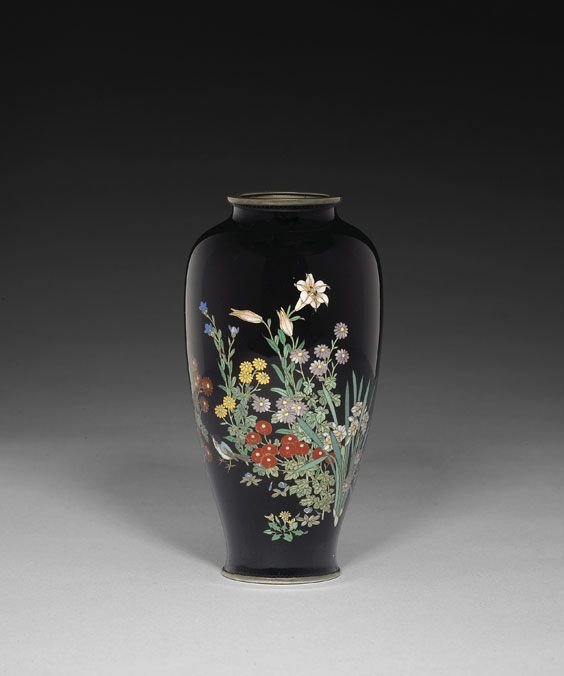 Appraisal: FINE MINIATURE JAPANESE CLOISONN VASE Finely detailed miniature Japanese cloisonn