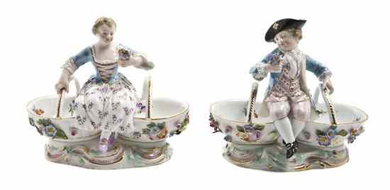 Appraisal: A Pair of Meissen Porcelain Figural Double Salts depicting a