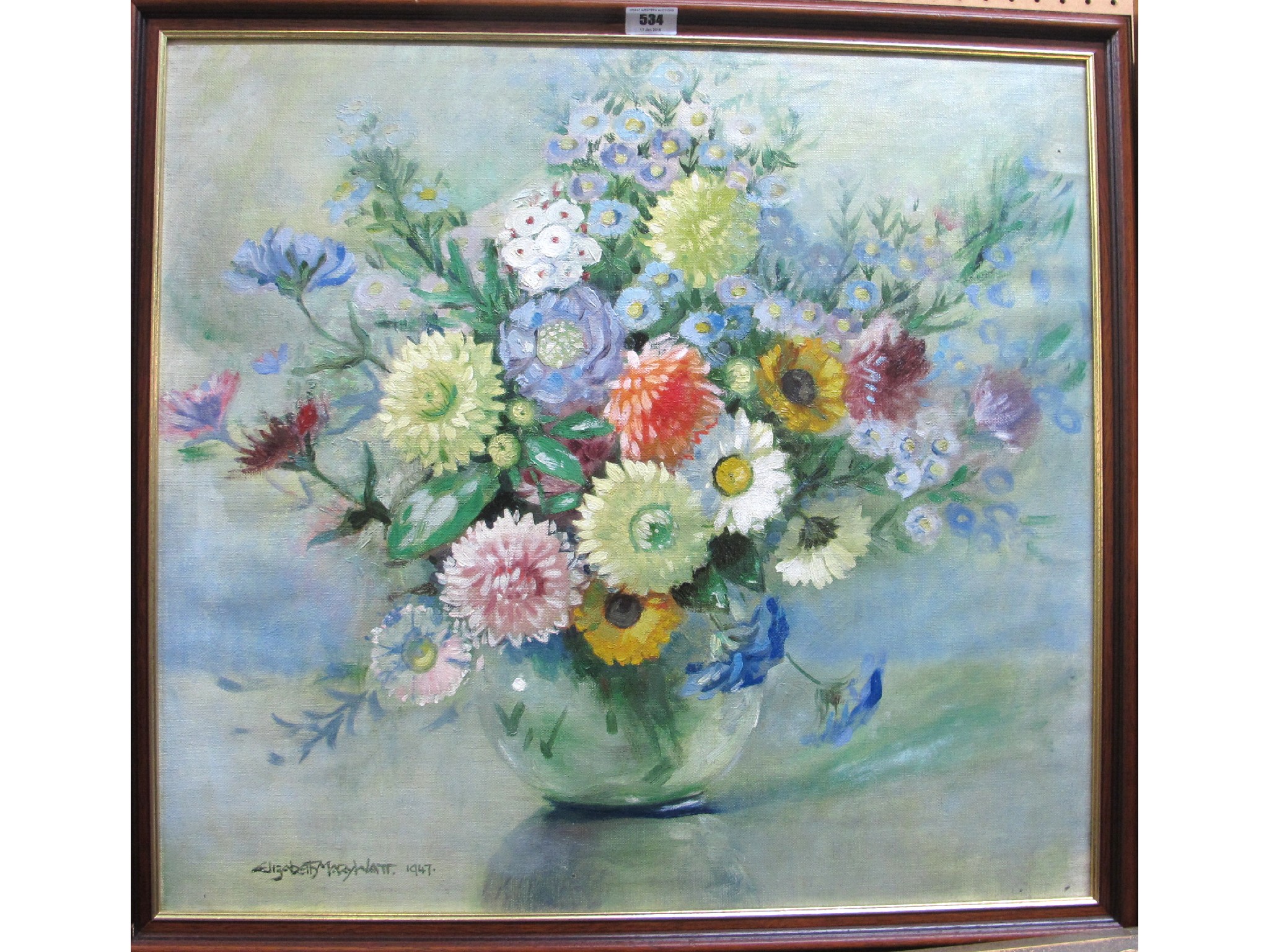 Appraisal: ELIZABETH MARY WATT Bouquet of flowers in a glass vase