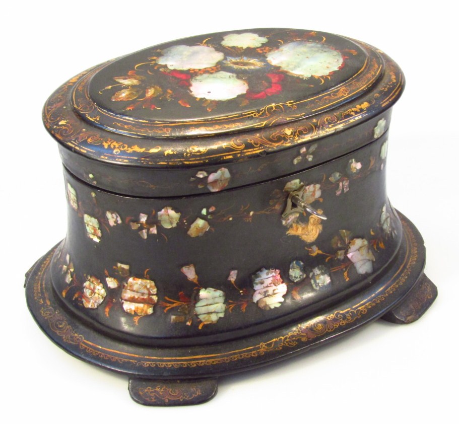 Appraisal: A Victorian papier mach and mother of pearl tea caddy