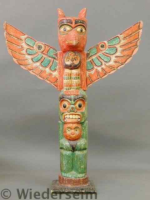 Appraisal: Carved Northwest Indian totem pole th c with original paint