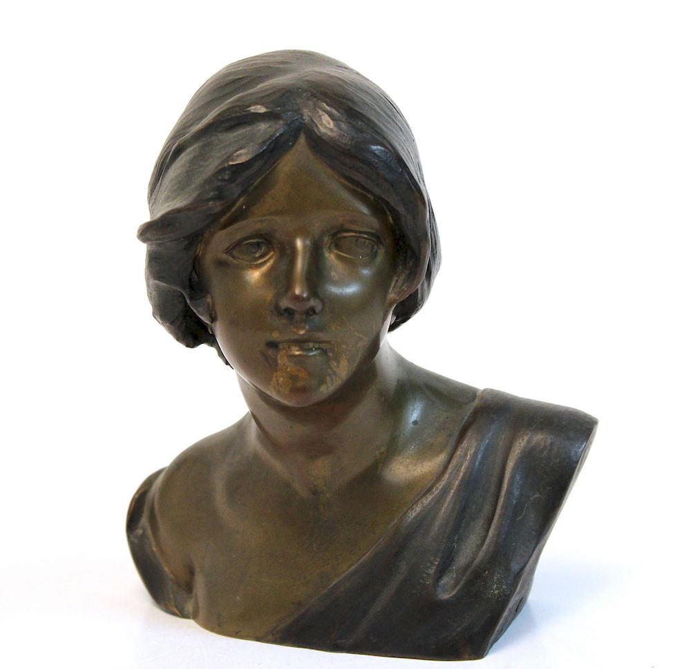 Appraisal: Gasele Bust of a Woman Bronze Sculpture Art Nouveau female