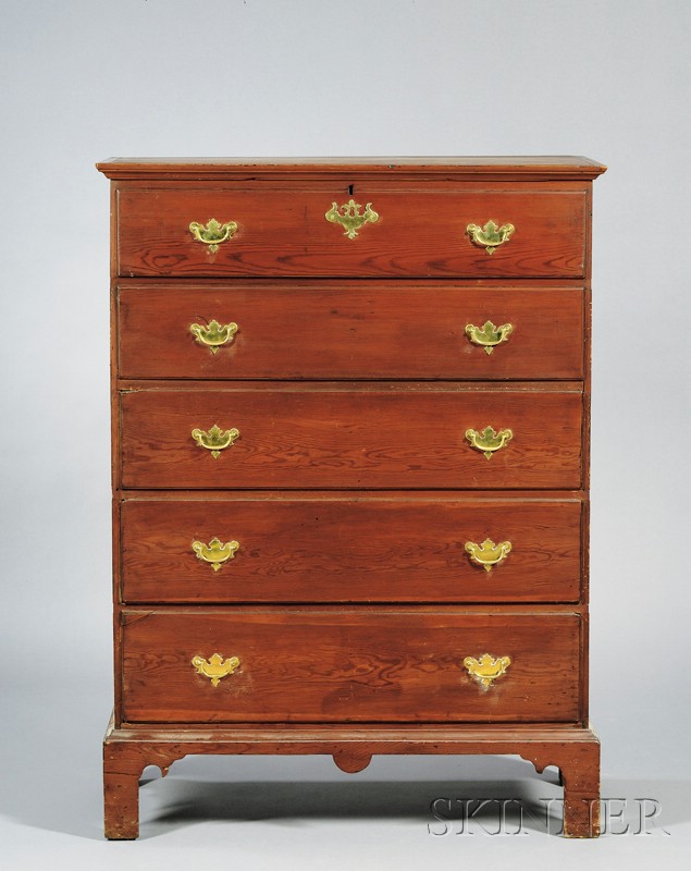 Appraisal: Chippendale Pine Thumb-molded Chest over Three Drawers New England th