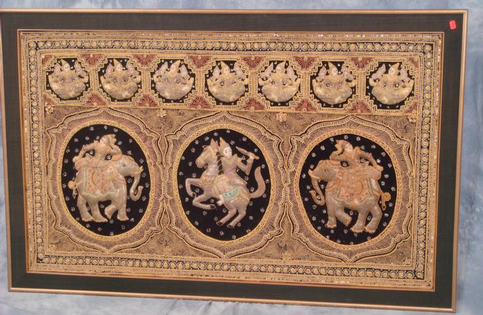 Appraisal: Embroidered Burmese wall panel depicting religious figures x Estimate -