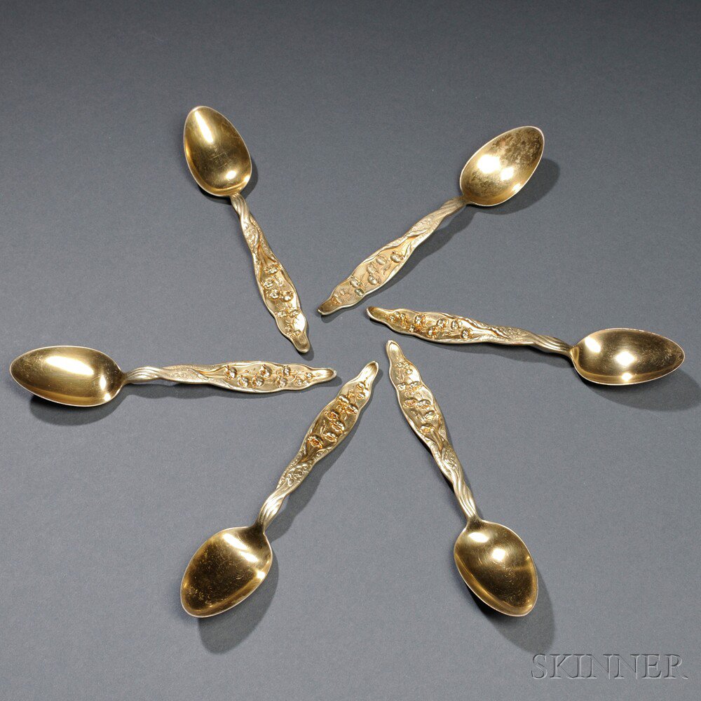 Appraisal: Set of Six Gold-washed Whiting Lily of the Valley Sterling