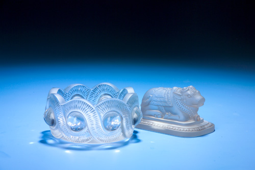 Appraisal: R LALIQUE Ashtray and paperweight Gao ashtray and Taureau Sacre