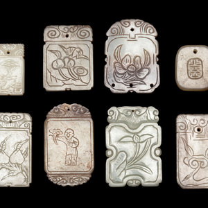 Appraisal: Eight Chinese Carved Celadon Jade Plaques each of loosely rectangular