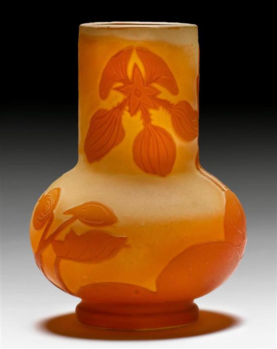 Appraisal: GALL MILE VASE circa Acid-etched clear glass with orange overlay