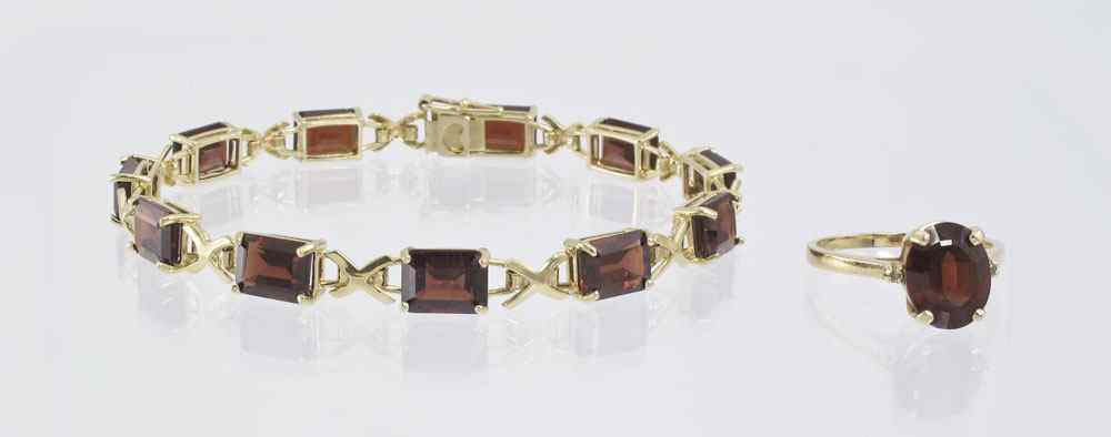 Appraisal: CT GARNET BRACELET AND CT RING K yellow gold bracelet