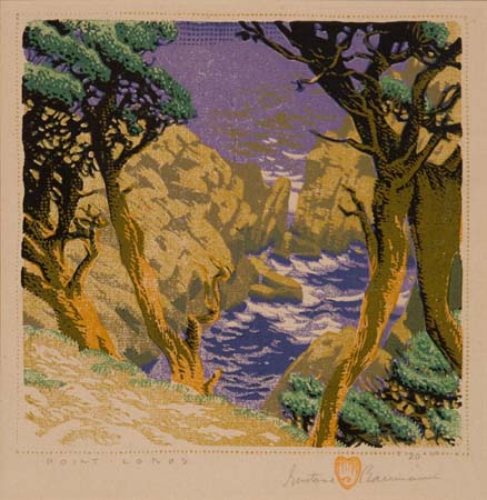 Appraisal: GUSTAVE BAUMANN Point Lobos Color woodcut x mm x inches