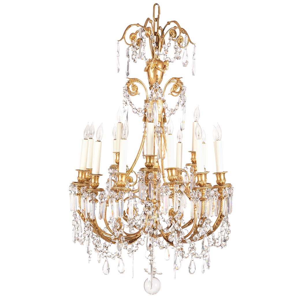 Appraisal: Louis XVI Style Gilt-Metal Fifteen-Light Chandelier Now drilled for electricity