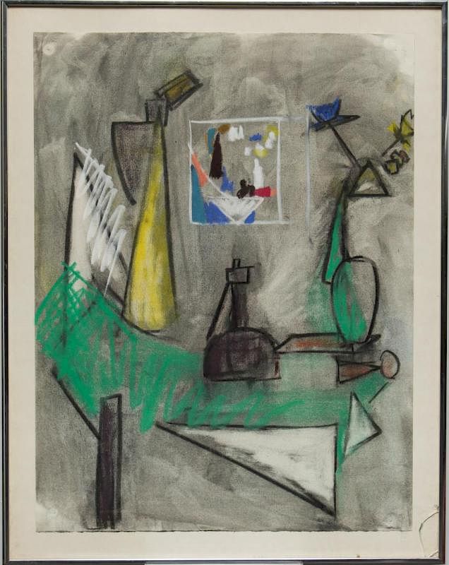 Appraisal: Abstract Still Life- Mid-Century Pastel on Paper Unsigned Mid-Century Modern