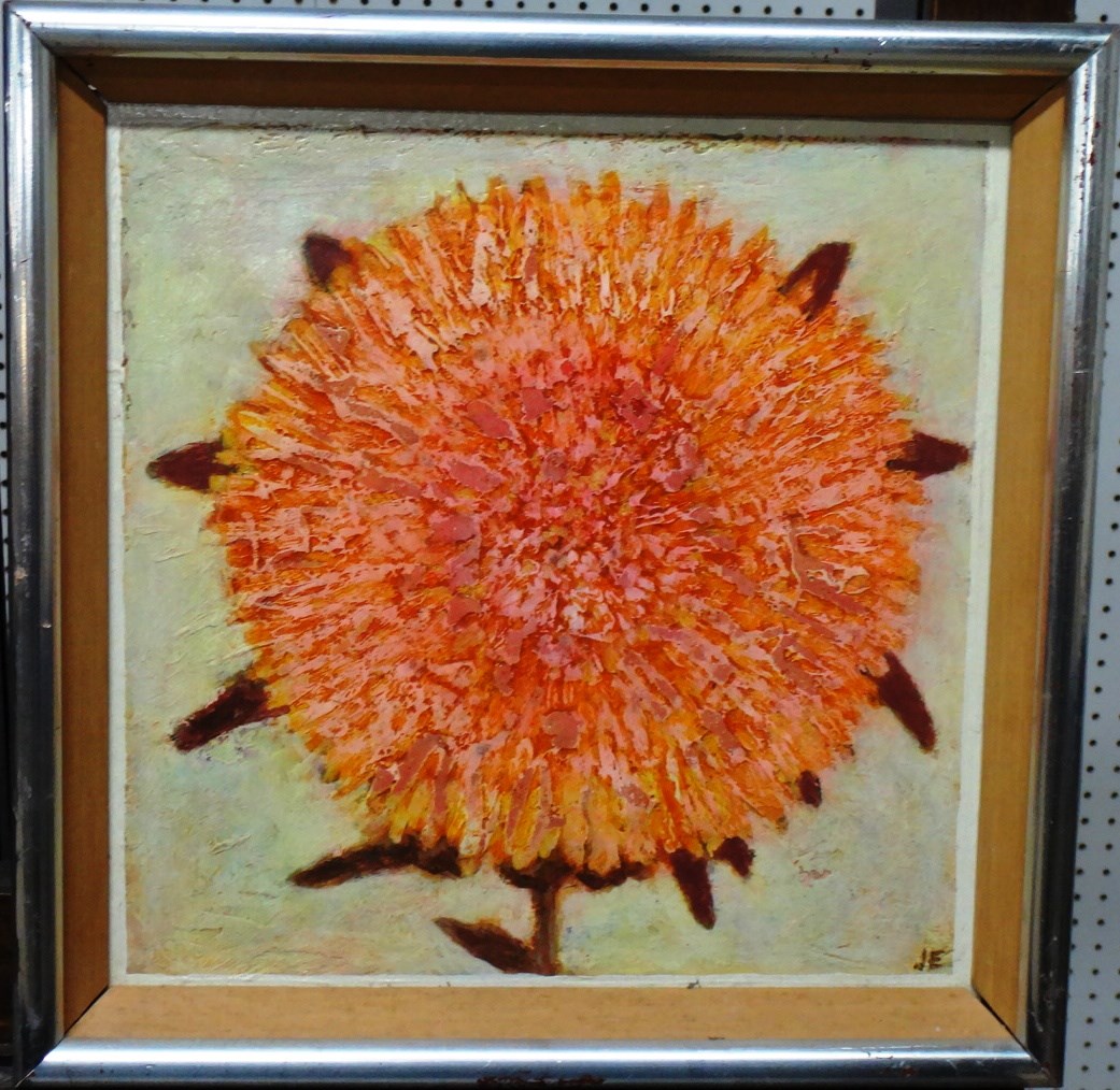 Appraisal: John Ellison th century Large Crysanthemums oil on board signed