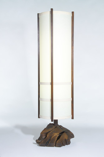 Appraisal: GEORGE NAKASHIMA Kent Hall floor lamp with cylindrical parchment shade