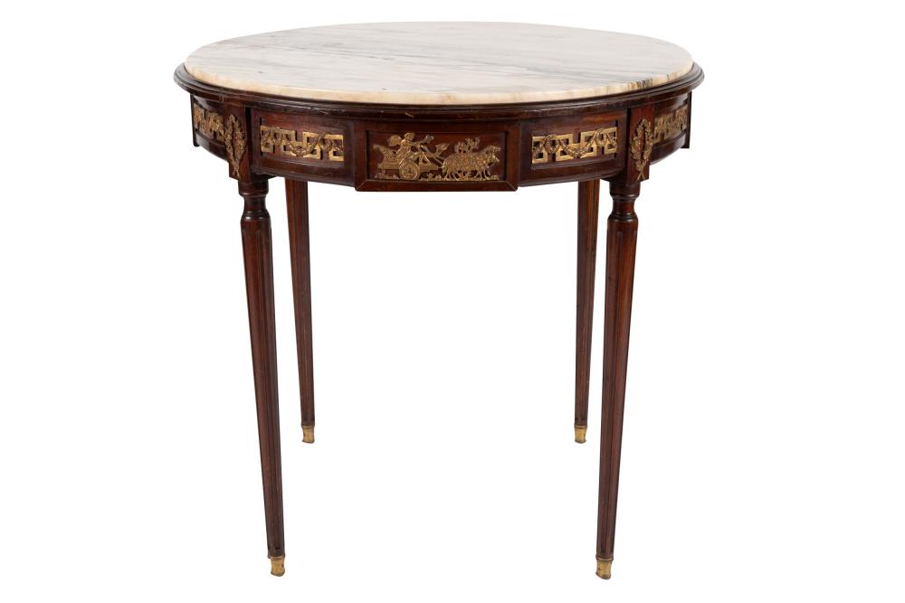 Appraisal: LOUIS XVI STYLE MAHOGANY CENTER TABLEwith gilt metal mounts and