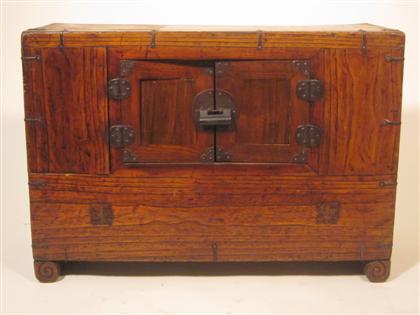 Appraisal: Korean elm and wrought iron storage chest th century possibly