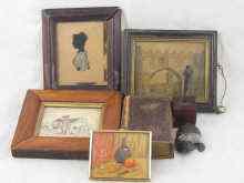 Appraisal: A mixed lot being a silhouette a miniature still life